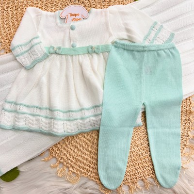  Saída de Maternidade Carla - Branco e Verde Água